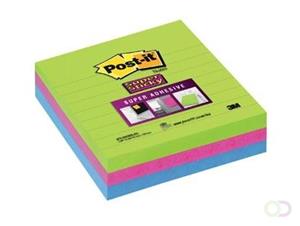 post-it Super Sticky Grote Notes Gelijnd 101 x 101 mm Neon Kleurenassortiment 3 Blokken van 70 Vellen