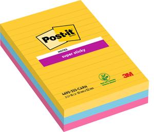 post-it Super Sticky Grote Notes Gelijnd 101 x 152 mm Rio Kleuren 3 Blokken van 90 Vellen