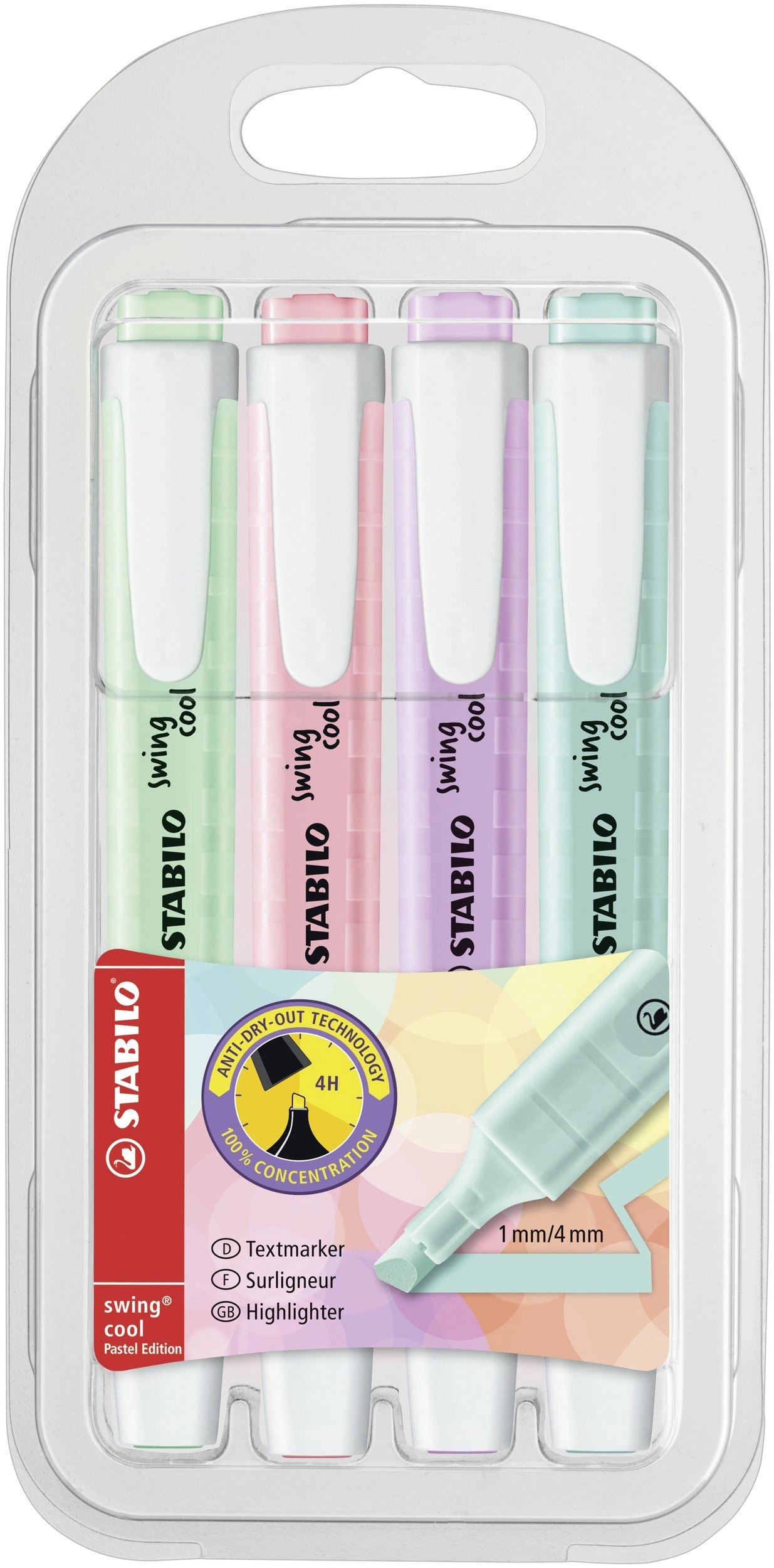 STABILO Schommel COOL PASTEL 4 ass. Pastel colours highlighter with water-based Inkt