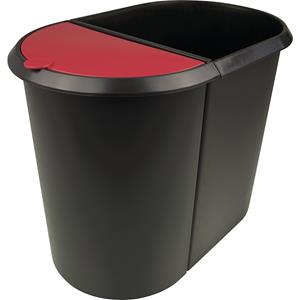 helit Duo systeem Prullenbak Zwart/rood 28 x 28 x 35 cm