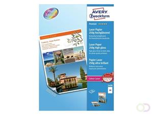 Avery Premium Colour Laser Photo Paper 250 g/m². Kleur van het product: Wit, Media gewicht: 250 g/m². Aantal vel per pak: 100 vel, Afmetingen papier: 210 x 297 mm