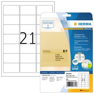 Herma Adressetikettfolie A421x25bl. transp. 63,5x38,1mm 525 St