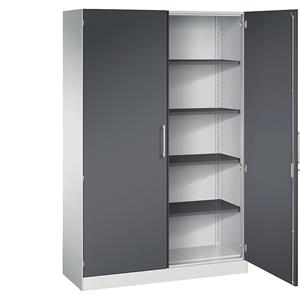 C+P Vleugeldeurkast ASISTO, hoogte 1980 mm, breedte 1200 mm, 4 legborden, lichtgrijs/zwartgrijs