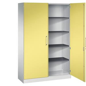 C+P Vleugeldeurkast ASISTO, hoogte 1980 mm, breedte 1200 mm, 4 legborden, lichtgrijs/zwavelgeel