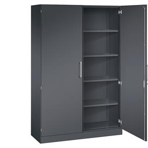 C+P Vleugeldeurkast ASISTO, hoogte 1980 mm, breedte 1200 mm, 4 legborden, zwartgrijs/zwartgrijs
