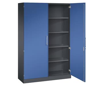 C+P Vleugeldeurkast ASISTO, hoogte 1980 mm, breedte 1200 mm, 4 legborden, zwartgrijs/gentiaanblauw