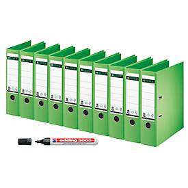 LEITZ ordner 1007, A4, 80 mm, 10 stuks, groen + GRATIS Edding permanent marker 3000