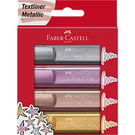 Textmarker Faber-Castell TL 46 Metallic, 3 Strichstärken: 1/2/5 mm, Tinte auf Wasserbasis, 4 Stück, div. Farben