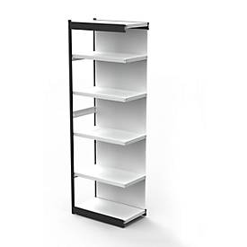 Stalen rek PROGRESS 2000, stellingsectie, achterwand, H 2250 x B 750 x D 500 mm, zilveren frame
