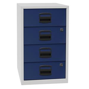 BISLEY Bijzetkast PFA, 4 universele laden, lichtgrijs/oxfordblauw