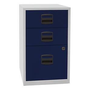 BISLEY Bijzetkast PFA, 2 laden, 1 hangmappenlade, lichtgrijs/oxfordblauw