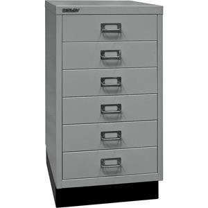 BISLEY MultiDrawer™ 39 serie, met sokkel, A3, 6 laden, zilverkleurig, zwart