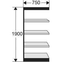 Kerkmann Stalen rek PROGRESS 2000, stellingsectie, zonder achterwand, H 1900 x B 750 x D 400 mm, zwart frame