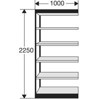 Kerkmann PROGRESS 2000 stalen bureaustelling, zonder achterwand, B 1000 x D 300 x H 2250 mm, zwarte frame