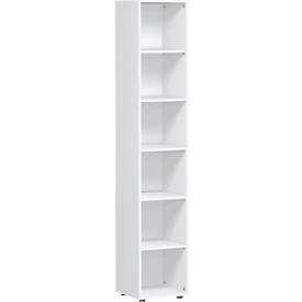 Boekenkast, 6 OH, 5 legborden, B 400 x D 400 x H 2160 mm, wit