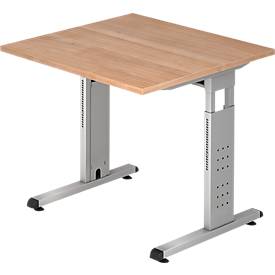 Bureautafel ULM, C-poot, rechthoek, B 800 x D 800 x H 650-850 mm, notenhoutpatroon