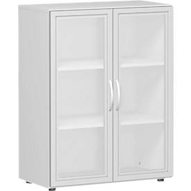 Kast met glazen deuren ALICANTE, 3 ordnerhoogten, B 800 x D 420 x H 1104 mm, lichtgrijs