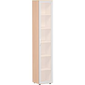 Archiefkast ALICANTE, 6 ordnerhoogten, 5 legborden, glasdeur links, B 400 x D 400 x H 2160 mm,