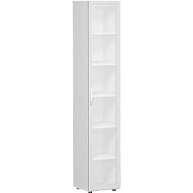 Archiefkast ALICANTE, 6 ordnerhoogten, 5 legborden, glasdeur links, B 400 x D 400 x H 2160 mm,