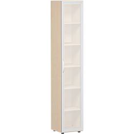 Archiefkast ALICANTE, 6 ordnerhoogten, 5 legborden, glasdeur links, B 400 x D 400 x H 2160 mm,
