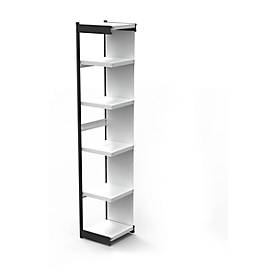 Stalen rek PROGRESS 2000, open hoekkast bouwdeel, achterwand, H 2250 x B 400 + D 300 mm, zilveren frame