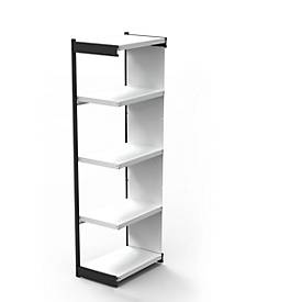 Stalen rek PROGRESS 2000, open hoekkast bouwdeel, achterwand, H 1900 x B 400 + D 500 mm, zilveren frame