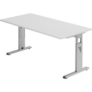 Bureautafel ULM, C-poot, rechthoek, B 1600 x D 800 x H 650-850 mm, lichtgrijs
