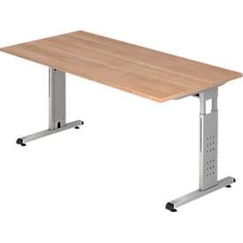 Bureautafel ULM, C-poot, rechthoek, B 1600 x D 800 x H 650-850 mm, notenhoutpatroon