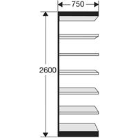 Kerkmann Stalen rek PROGRESS 2000, stellingsectie, zonder achterwand, H 2600 x B 750 x D 400 mm, zwart frame