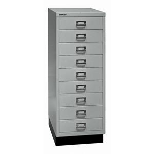 BISLEY MultiDrawer™ 39 serie, met sokkel, A3, 9 laden, zilverkleurig, zwart