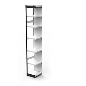 Stalen rek PROGRESS 2000, open hoekkast bouwdeel, achterwand, H 2600 x B 400 + D 300 mm, zilveren frame