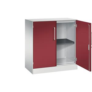C+P Vleugeldeurkast ASISTO, hoogte 897 mm, breedte 800 mm, 1 legbord, lichtgrijs/robijnrood