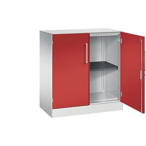 C+P Vleugeldeurkast ASISTO, hoogte 897 mm, breedte 800 mm, 1 legbord, lichtgrijs/vuurrood
