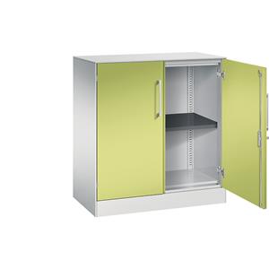 C+P Vleugeldeurkast ASISTO, hoogte 897 mm, breedte 800 mm, 1 legbord, lichtgrijs/felgroen