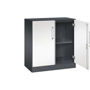 C+P Vleugeldeurkast ASISTO, hoogte 897 mm, breedte 800 mm, 1 legbord, zwartgrijs/verkeerswit