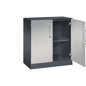 C+P Vleugeldeurkast ASISTO, hoogte 897 mm, breedte 800 mm, 1 legbord, zwartgrijs/blank aluminiumkleurig