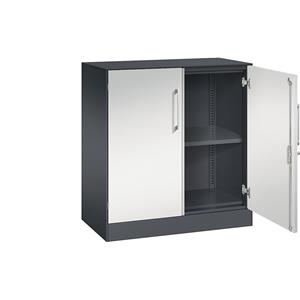 C+P Vleugeldeurkast ASISTO, hoogte 897 mm, breedte 800 mm, 1 legbord, zwartgrijs/lichtgrijs
