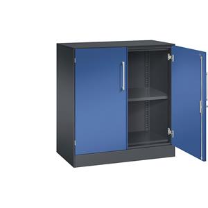 C+P Vleugeldeurkast ASISTO, hoogte 897 mm, breedte 800 mm, 1 legbord, zwartgrijs/gentiaanblauw