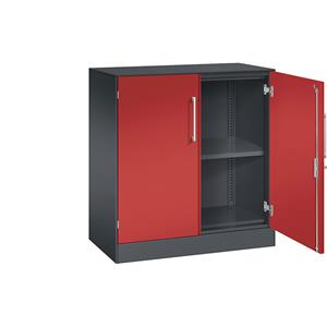 C+P Vleugeldeurkast ASISTO, hoogte 897 mm, breedte 800 mm, 1 legbord, zwartgrijs/vuurrood