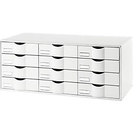 Paperflow ladebak, formaat A4, 12 laden met gesloten front, verzonken greep & etikethouder, etiketten, B 857 x D 342 x H 350 mm, PS, wit