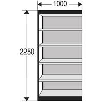 Kerkmann PROGRESS 2000 stalen bureaustelling, met achterwand, B 1000 x D 300 x H 2250 mm, frame zwart