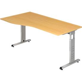 Bureautafel vrije vorm ULM, li. of re., B 1800 x D 800/1000 x H 650-850 mm, beukenpatroon