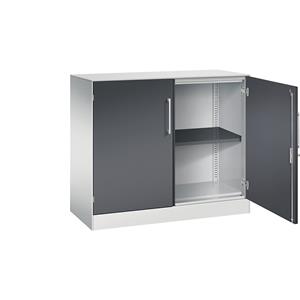 C+P Vleugeldeurkast ASISTO, hoogte 897 mm, breedte 1000 mm, 1 legbord, lichtgrijs/zwartgrijs