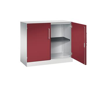 C+P Vleugeldeurkast ASISTO, hoogte 897 mm, breedte 1000 mm, 1 legbord, lichtgrijs/robijnrood