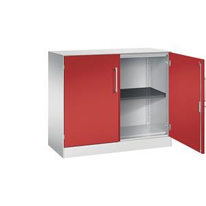 C+P Vleugeldeurkast ASISTO, hoogte 897 mm, breedte 1000 mm, 1 legbord, lichtgrijs/vuurrood