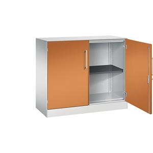 C+P Vleugeldeurkast ASISTO, hoogte 897 mm, breedte 1000 mm, 1 legbord, lichtgrijs/geeloranje