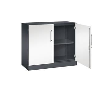 C+P Vleugeldeurkast ASISTO, hoogte 897 mm, breedte 1000 mm, 1 legbord, zwartgrijs/verkeerswit