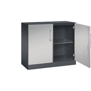 C+P Vleugeldeurkast ASISTO, hoogte 897 mm, breedte 1000 mm, 1 legbord, zwartgrijs/blank aluminiumkleurig
