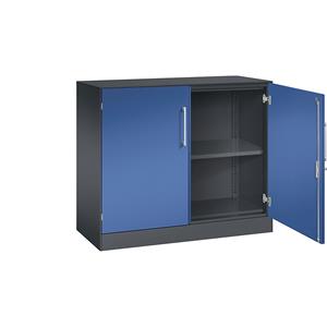 C+P Vleugeldeurkast ASISTO, hoogte 897 mm, breedte 1000 mm, 1 legbord, zwartgrijs/gentiaanblauw