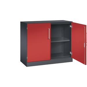 C+P Vleugeldeurkast ASISTO, hoogte 897 mm, breedte 1000 mm, 1 legbord, zwartgrijs/vuurrood